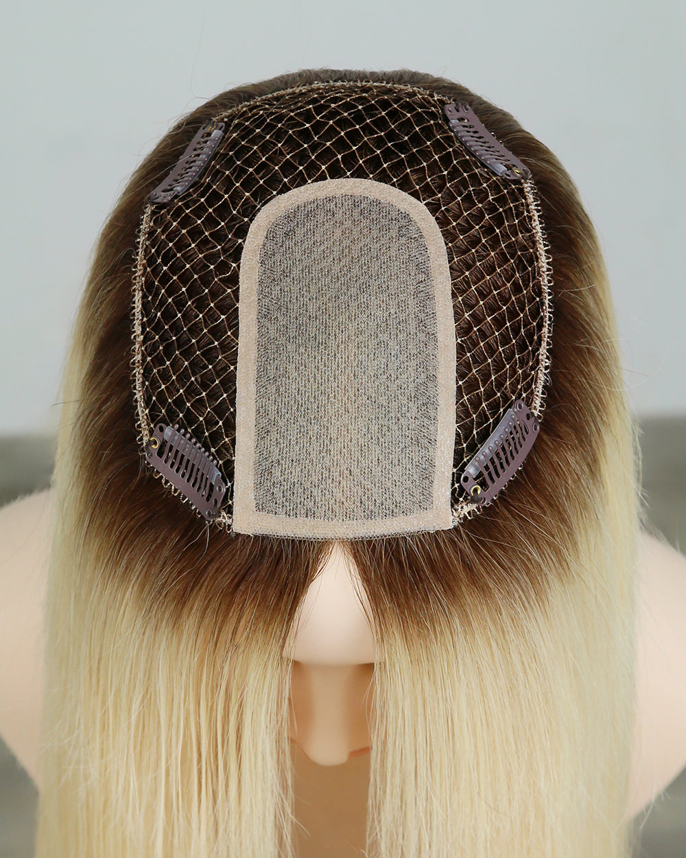 Rory | 16" Blonde Straight Silk Top Hair Integration System Fish Net Human Hair Topper - TLW005