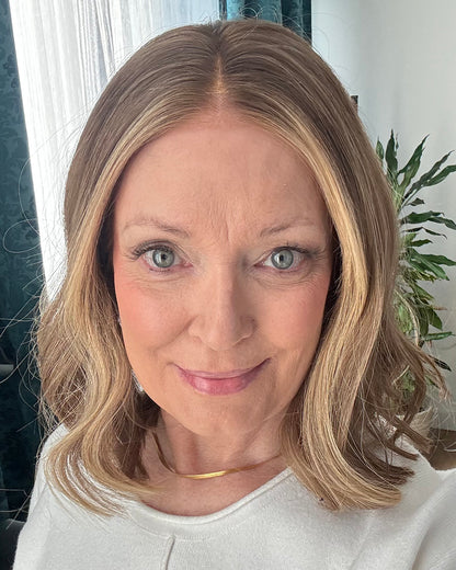 Ember | 14" Brown with Blonde Highlight Wavy Bob Glueless Swiss Lace Closure Wig - WW046