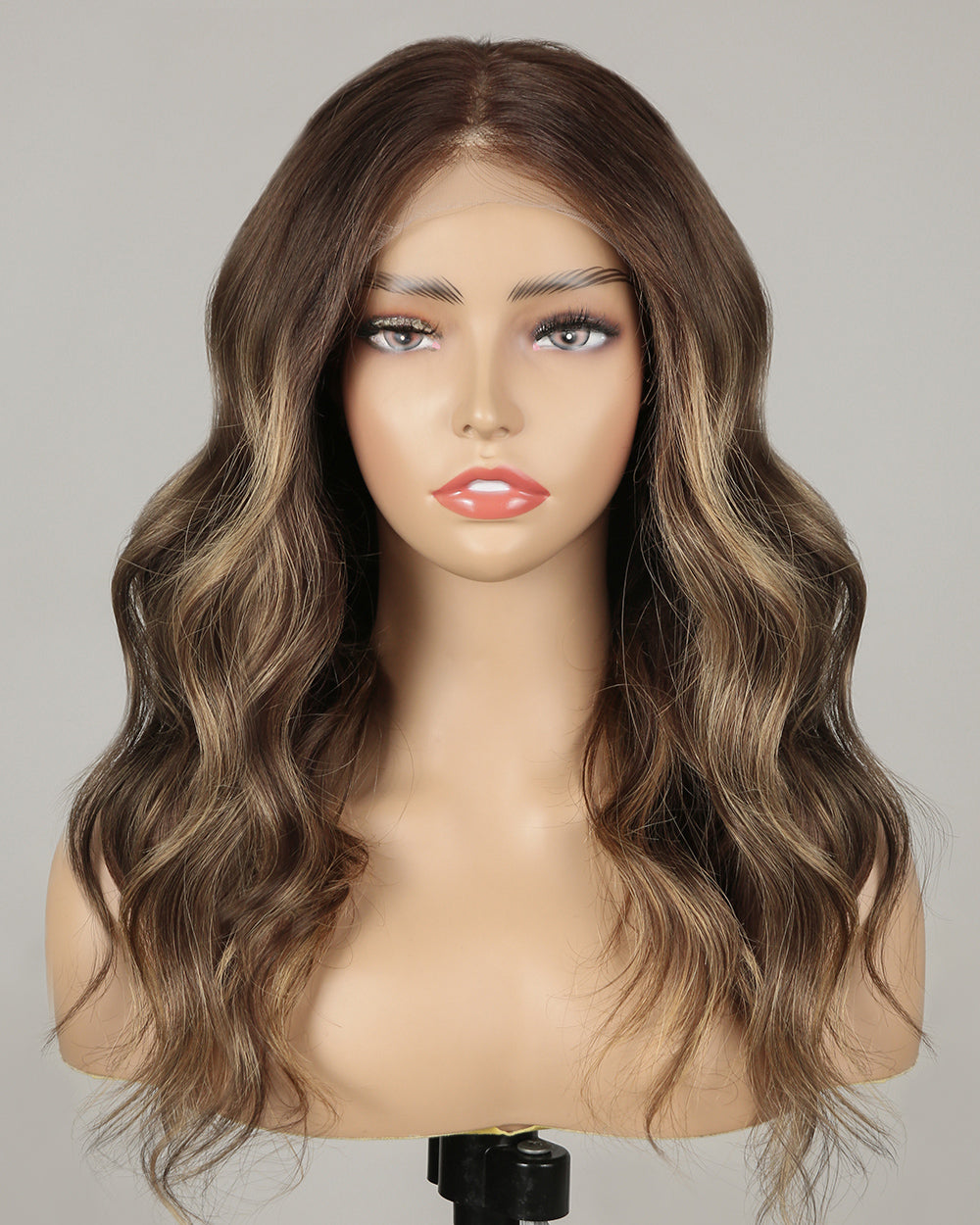 Talia | 20" Brown with Blonde Highlight Body Wave Glueless Swiss Lace Closure Wig - WW034