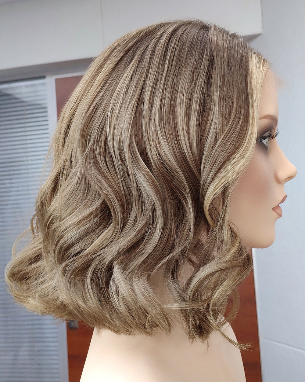 Ember | 14" Brown with Blonde Highlight Wavy Bob Glueless Swiss Lace Closure Wig - WW046