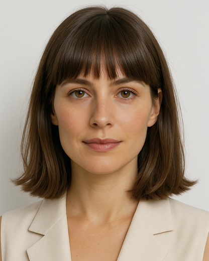 Briar | 14" Chestnut Brown Straight Bob with Bang Glueless Swiss Lace Closure Wig - WS017