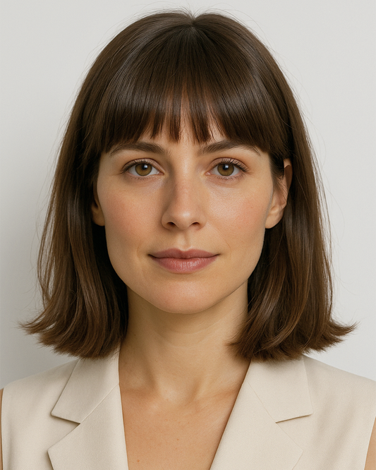 Briar | 14" Chestnut Brown Straight Bob with Bang Glueless Swiss Lace Closure Wig - WS017