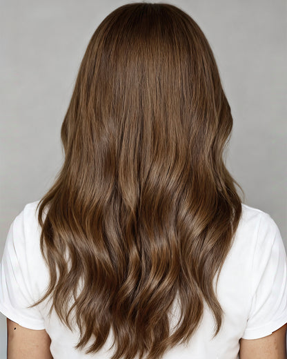 Amira | 20" Chocolate Brown with Blonde Highlight Wavy Glueless Swiss Lace Closure Wig - WW050