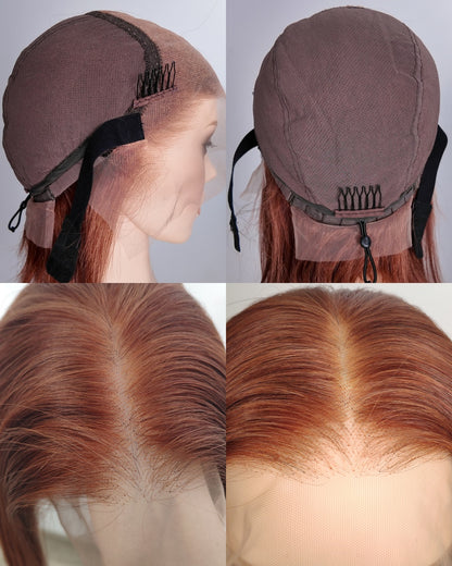Clearance | 12 Inches Cinnamon Copper Bob Human Hair Swiss Lace Front Wig - RT-2234