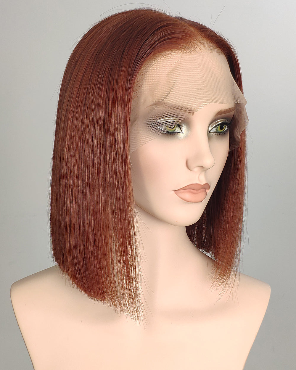 Clearance | 12 Inches Cinnamon Copper Bob Human Hair Swiss Lace Front Wig - RT-2234
