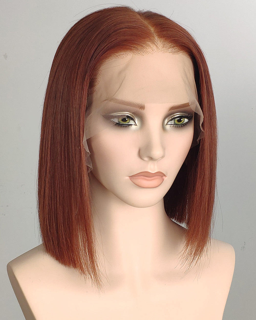 Clearance | 12 Inches Cinnamon Copper Bob Human Hair Swiss Lace Front Wig - RT-2234