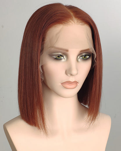 Clearance | 12 Inches Cinnamon Copper Bob Human Hair Swiss Lace Front Wig - RT-2234