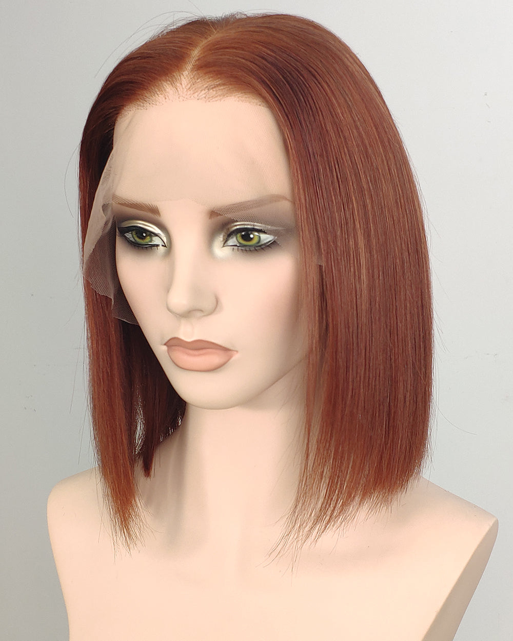 Clearance | 12 Inches Cinnamon Copper Bob Human Hair Swiss Lace Front Wig - RT-2234