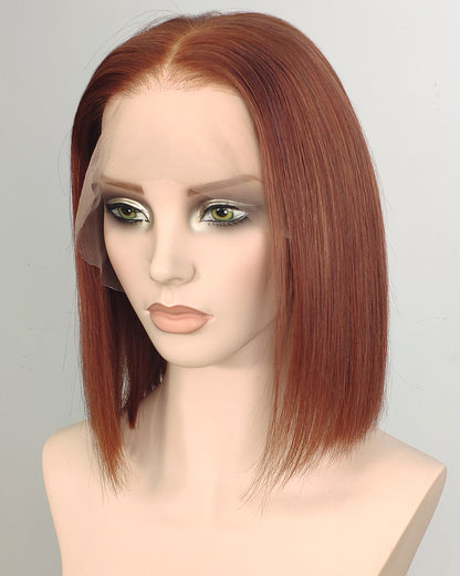 Clearance | 12 Inches Cinnamon Copper Bob Human Hair Swiss Lace Front Wig - RT-2234