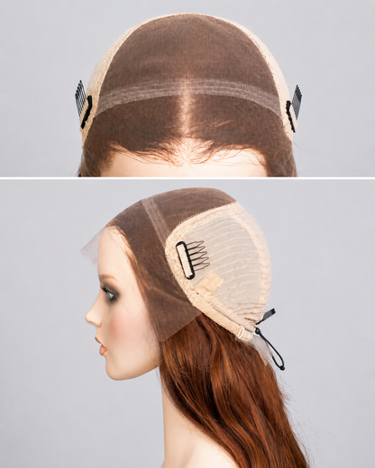 Clearance | 24 Inches Cinnamon Copper Brown Wavy Human Hair Swiss Lace Front Wig - RTWY-1955