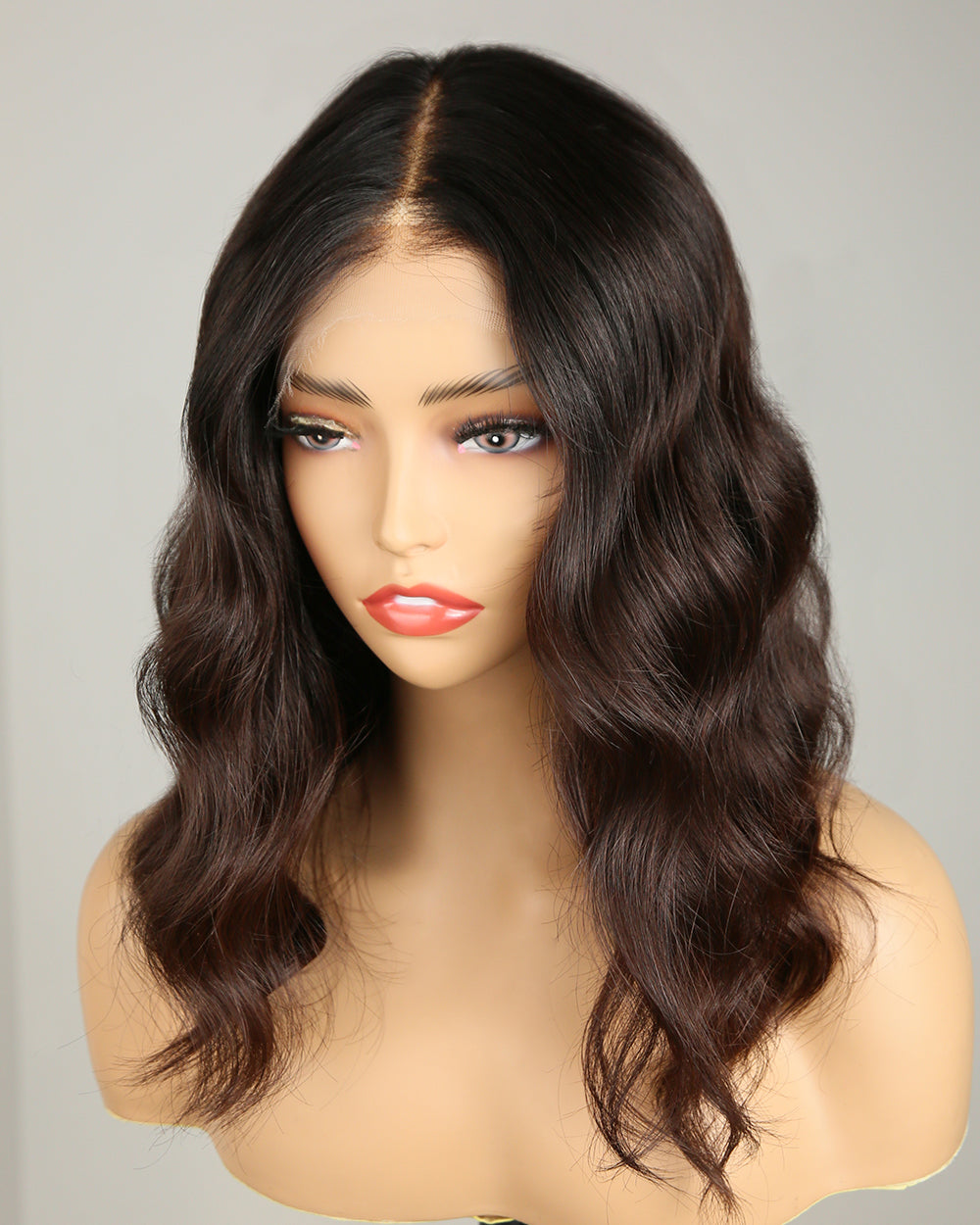 Clearance | 16 Inches Dark Roots Brown Hair Swiss Lace Closure Wigs - RTW-571