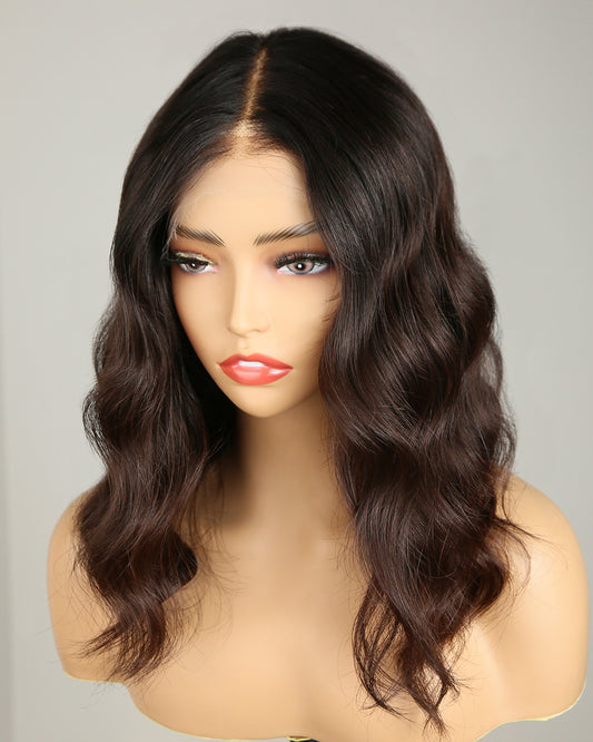 Clearance | 16 Inches Dark Roots Brown Hair Swiss Lace Closure Wigs - RTW-571
