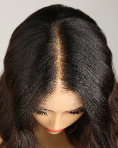 Clearance | 16 Inches Dark Roots Brown Hair Swiss Lace Closure Wigs - RTW-571