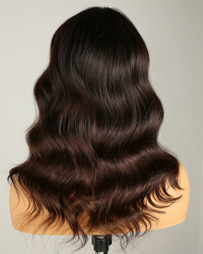 Clearance | 16 Inches Dark Roots Brown Hair Swiss Lace Closure Wigs - RTW-571