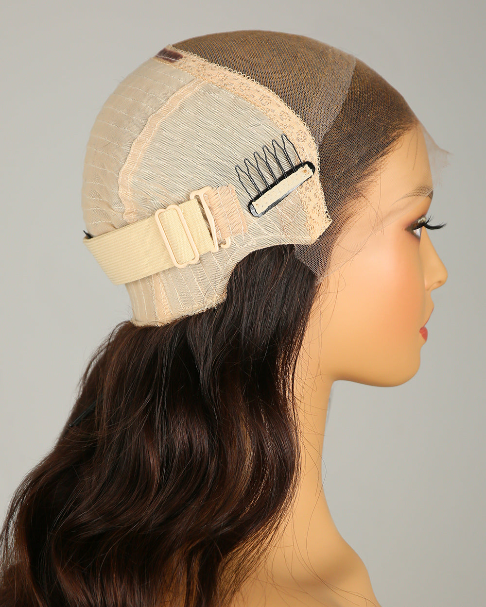 Clearance | 16 Inches Dark Roots Brown Hair Swiss Lace Closure Wigs - RTW-571