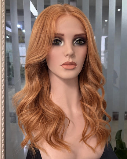 Daphne | 20" Copper Ginger Long Layered Waves Human Hair Lace Closure Wig - WW077