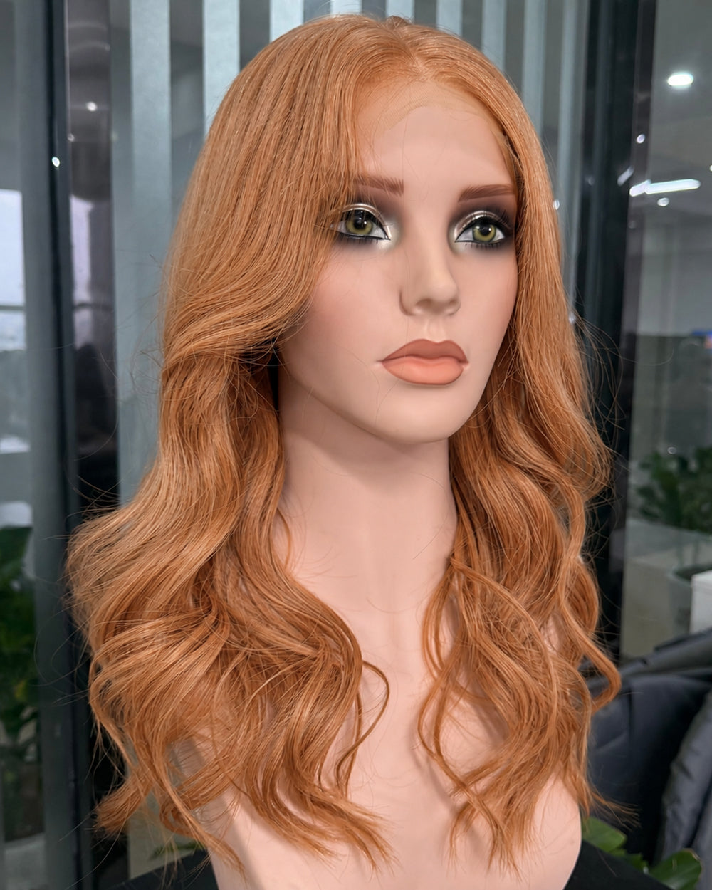 Daphne | 20" Copper Ginger Long Layered Waves Human Hair Lace Closure Wig - WW077