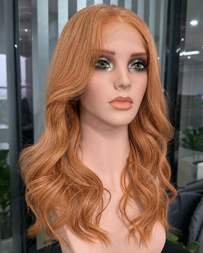 Daphne | 20" Copper Ginger Long Layered Waves Human Hair Lace Closure Wig - WW077