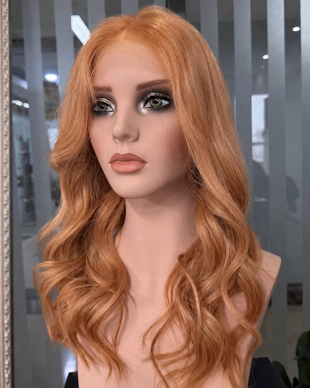 Daphne | 20" Copper Ginger Long Layered Waves Human Hair Lace Closure Wig - WW077