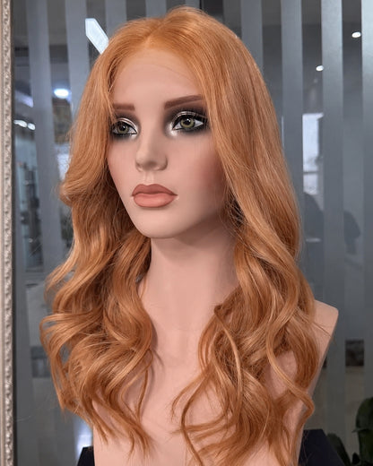 Daphne | 20" Copper Ginger Long Layered Waves Human Hair Lace Closure Wig - WW077