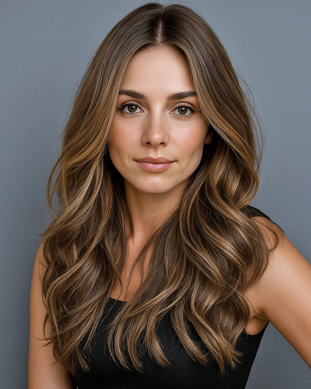 Helene | 22" Dark Brown with Honey Blonde Highlights Wavy Glueless Swiss Lace Closure Wig - WW052