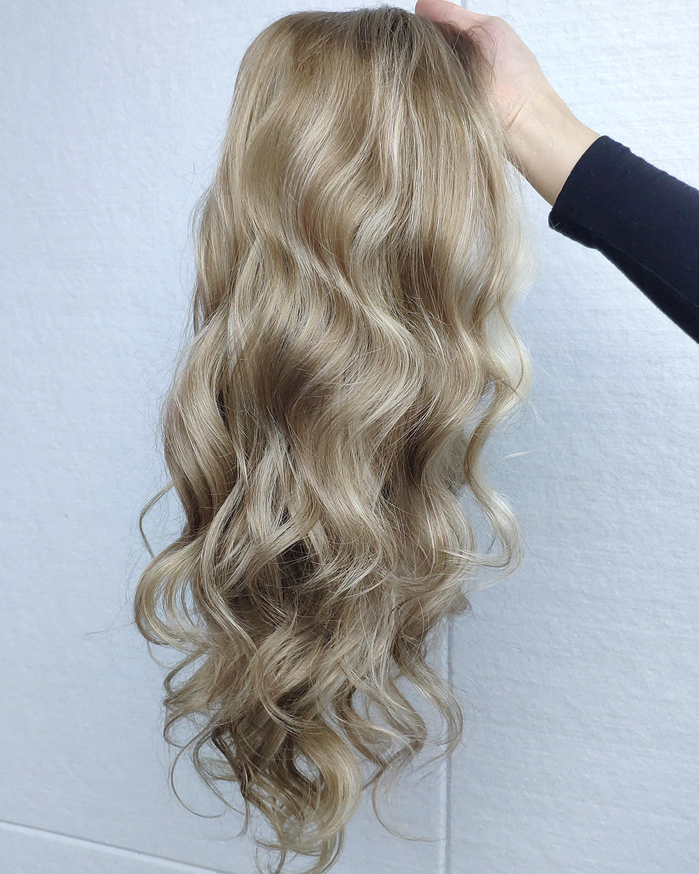 Stella | 20" Golden Honey Blonde Balayage loose wave Human Hair Swiss Lace Front Wig - WW036