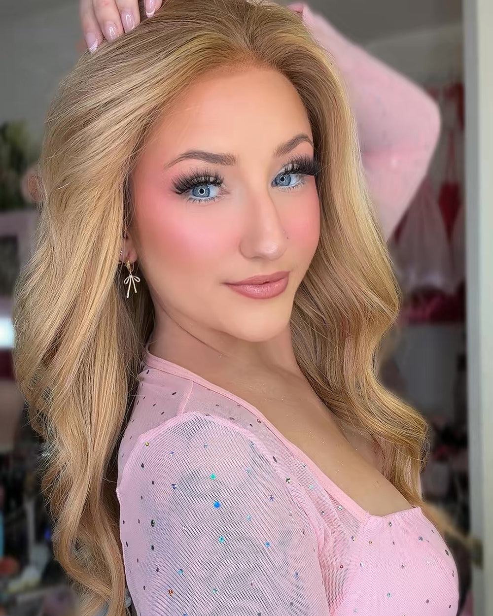 Sophie | 24" Golden Blonde Loose Wave Human Hair Swiss Lace Front Wig - WW017