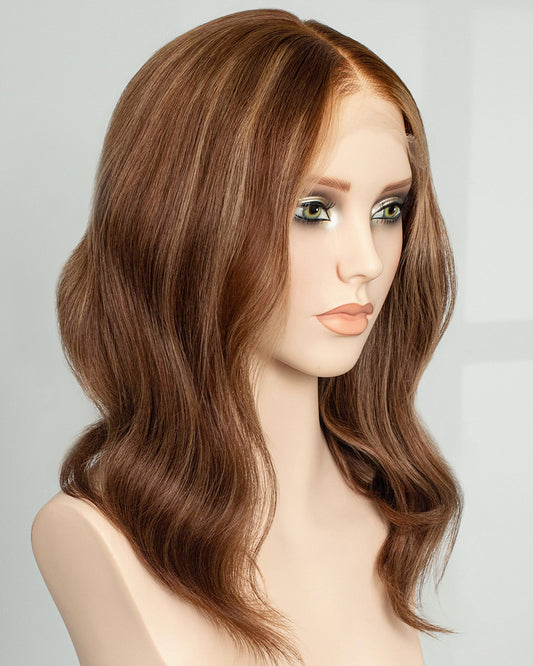 Kiki | 16" Honey Chestnut Waves Glueless Swiss Lace Closure Wig - WW070