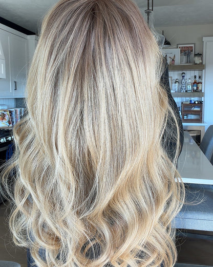 Paige | 22" Honey Blonde with Dark Roots Loose Wave Glueless Swiss Lace Closure Wig - WW037