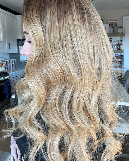 Paige | 22" Honey Blonde with Dark Roots Loose Wave Glueless Swiss Lace Closure Wig - WW037