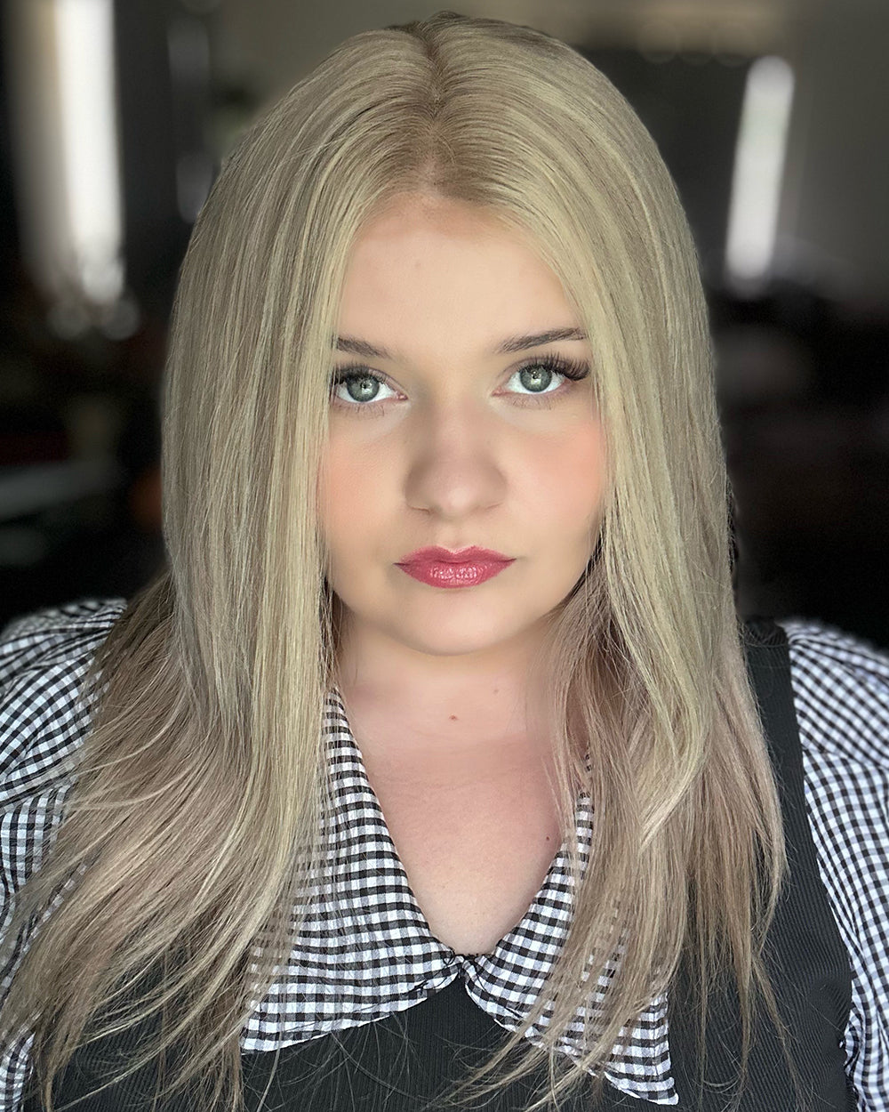 Mila | 18" Ash Blonde Highlight loose wave Human Hair Swiss Lace Front Wig - WW056