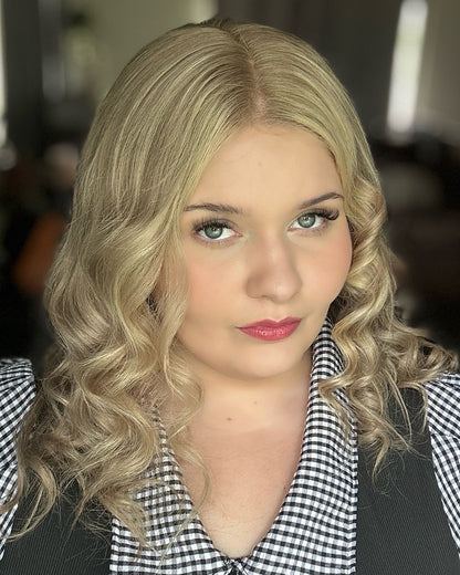 Mila | 18" Ash Blonde Highlight loose wave Human Hair Swiss Lace Front Wig - WW056