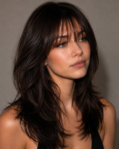 Maisie | 16" Layered Hair With Bangs Human Hair Lace Closure Wig - WS028