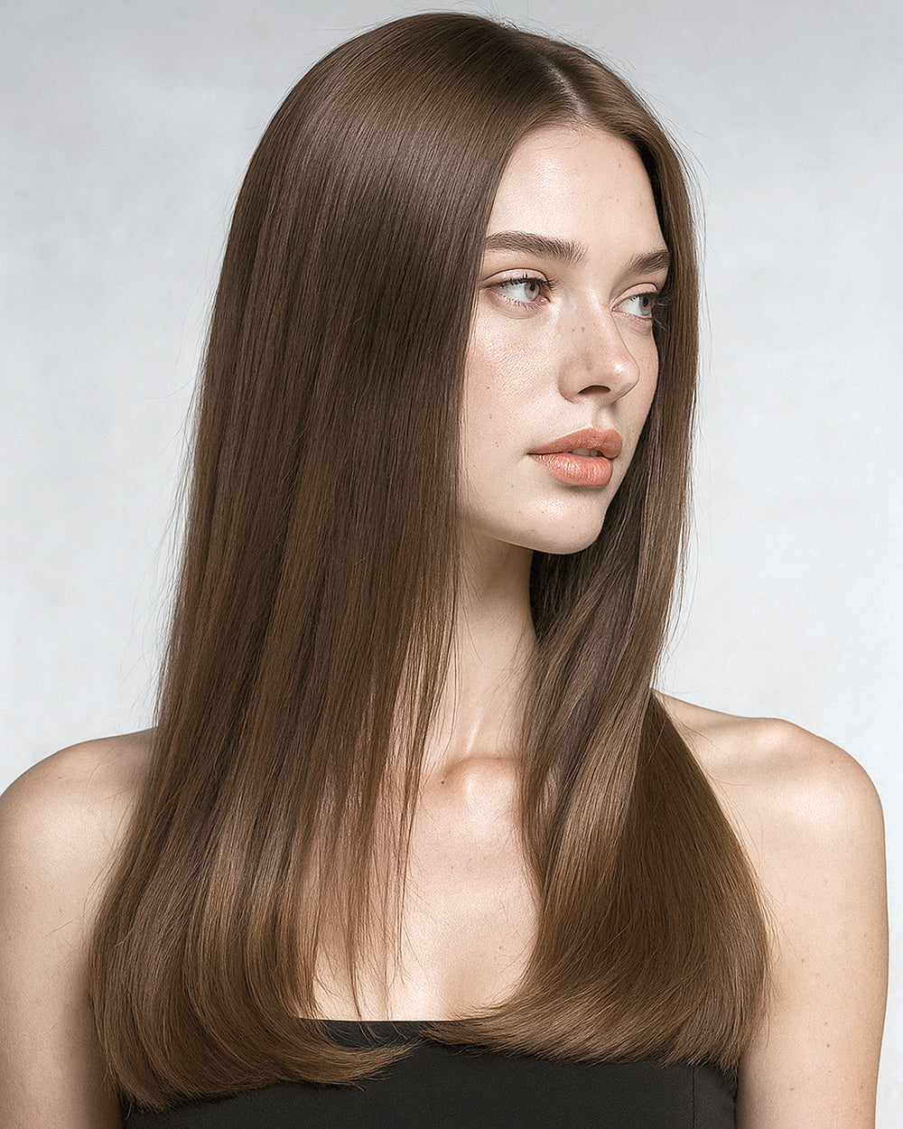 Leah | 20" Light Chestnut Brown Natural Straight Glueless Swiss Lace Closure Wig - WS016