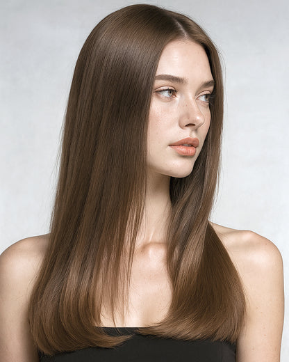 Leah | 20" Light Chestnut Brown Natural Straight Glueless Swiss Lace Closure Wig - WS016