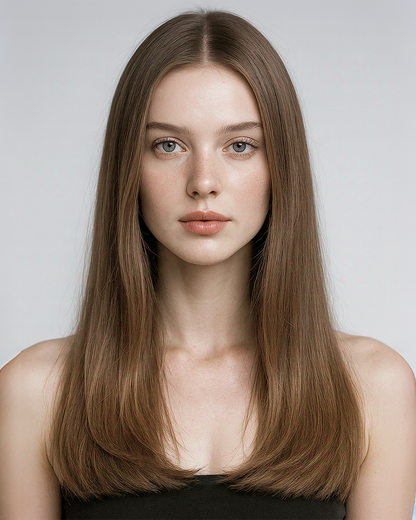 Leah | 20" Light Chestnut Brown Natural Straight Glueless Swiss Lace Closure Wig - WS016