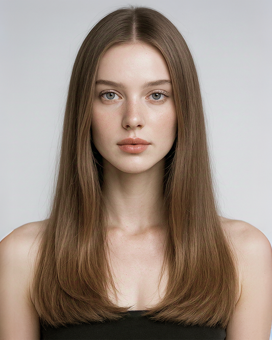 Leah | 20" Light Chestnut Brown Natural Straight Glueless Swiss Lace Closure Wig - WS016