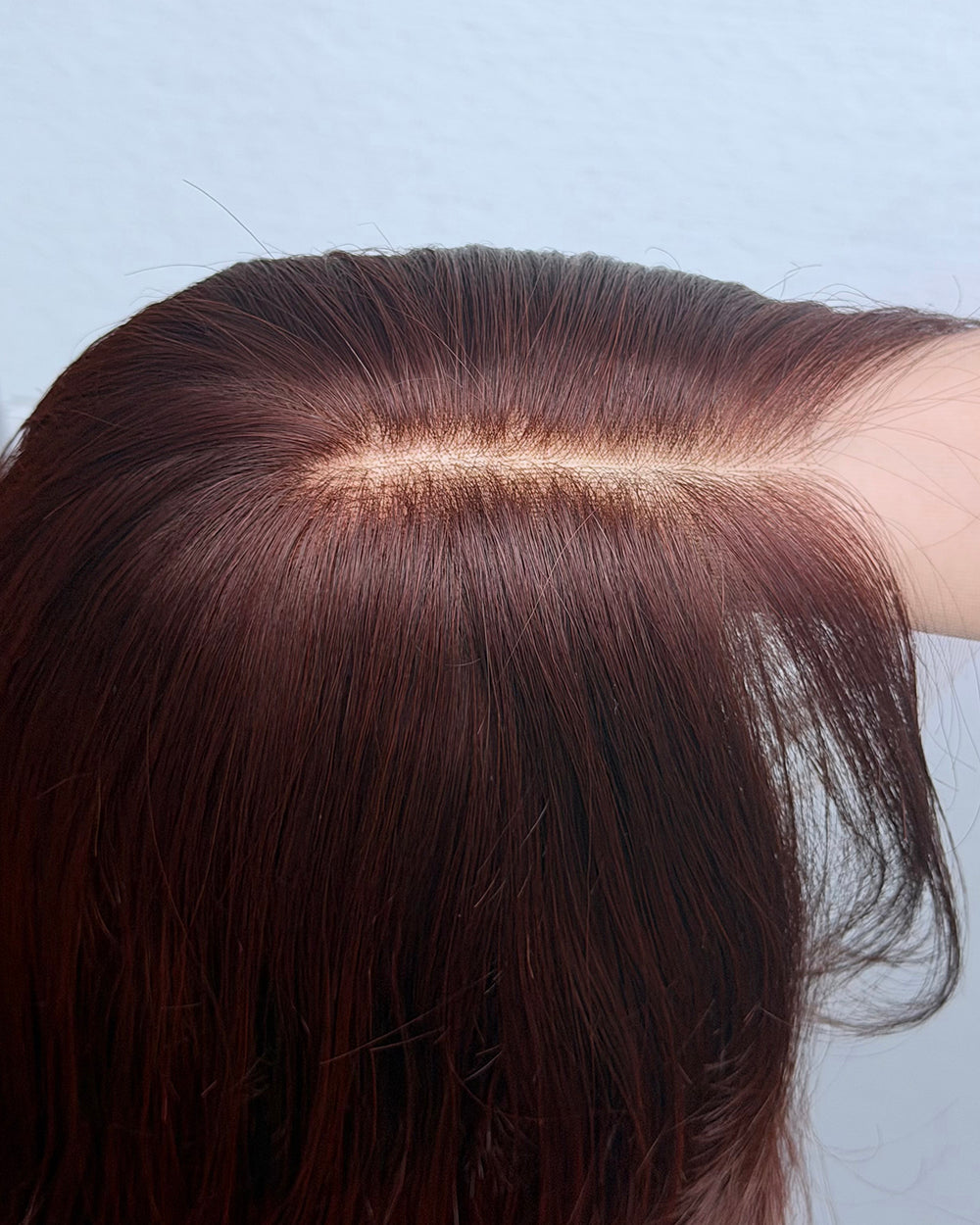 Juniper | 20" Mahogany Brown Wavy With Curtain Bangs Human Hair Lace Front Wig - WW065