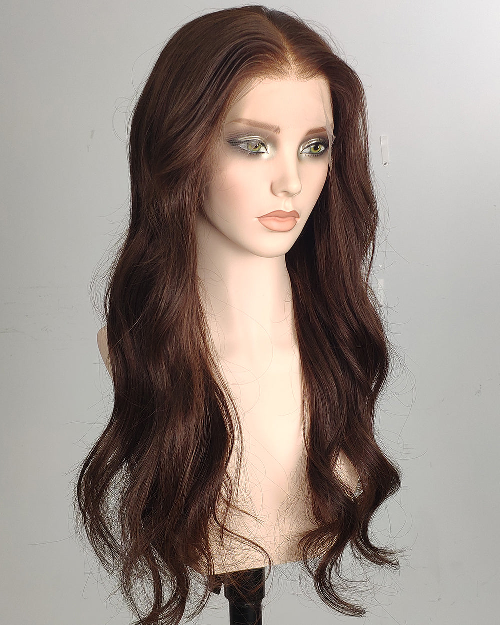 Clearance | 24 Inches Medium Dark Brown Human Hair Swiss Lace Front Wig - RTY-1451
