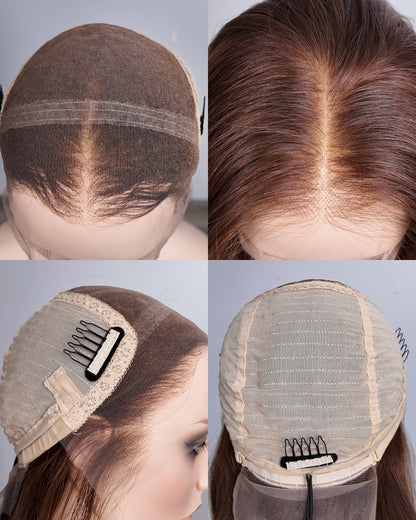 Clearance | 24 Inches Medium Dark Brown Human Hair Swiss Lace Front Wig - RTY-1451
