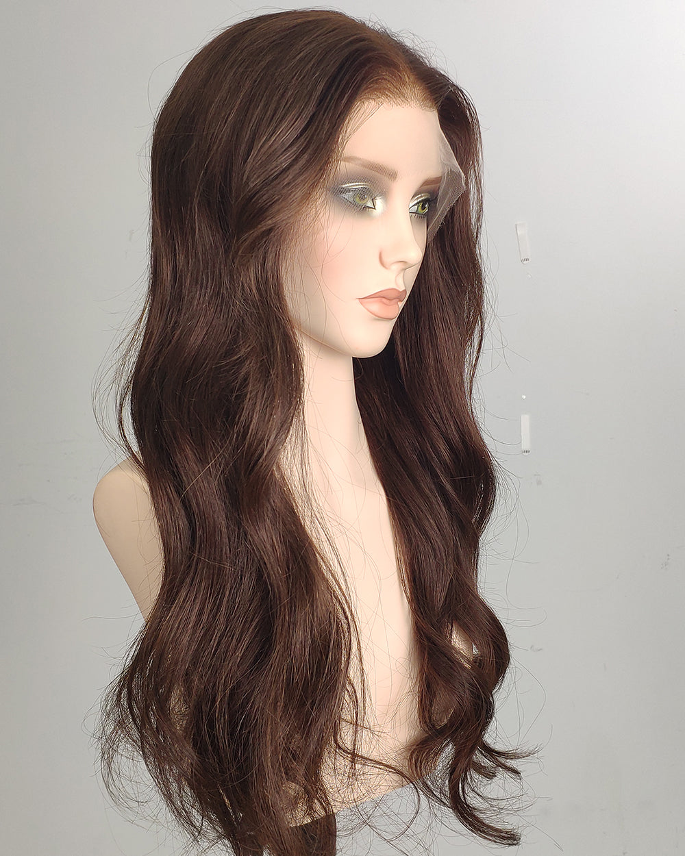 Clearance | 24 Inches Medium Dark Brown Human Hair Swiss Lace Front Wig - RTY-1451