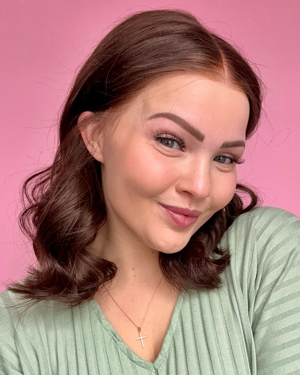 Lena | 14" Medium Brown Loose Wave Bob Human Hair Swiss Lace Front Wig - WW033