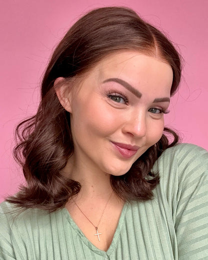 Lena | 14" Medium Brown Loose Wave Bob Human Hair Swiss Lace Front Wig - WW033