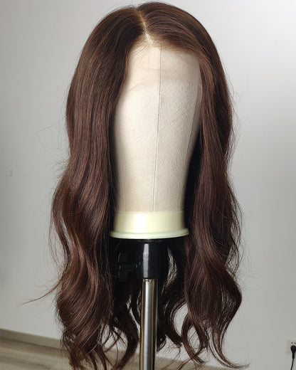 Clearance | 22 Inches Medium Dark Brown Human Hair Swiss Lace Front Wig - RTY-1471
