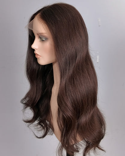 Clearance | 22 Inches Medium Dark Brown Human Hair Swiss Lace Front Wig - RTY-1471