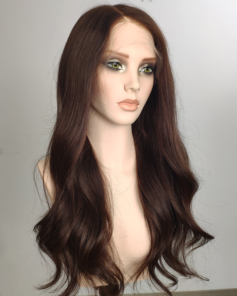 Clearance | 22 Inches Medium Dark Brown Human Hair Swiss Lace Front Wig - RTY-1471