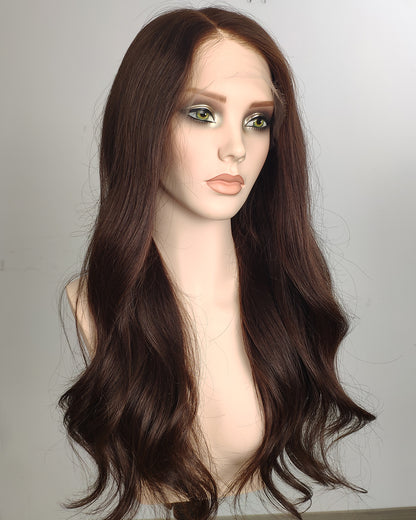 Clearance | 22 Inches Medium Dark Brown Human Hair Swiss Lace Front Wig - RTY-1471