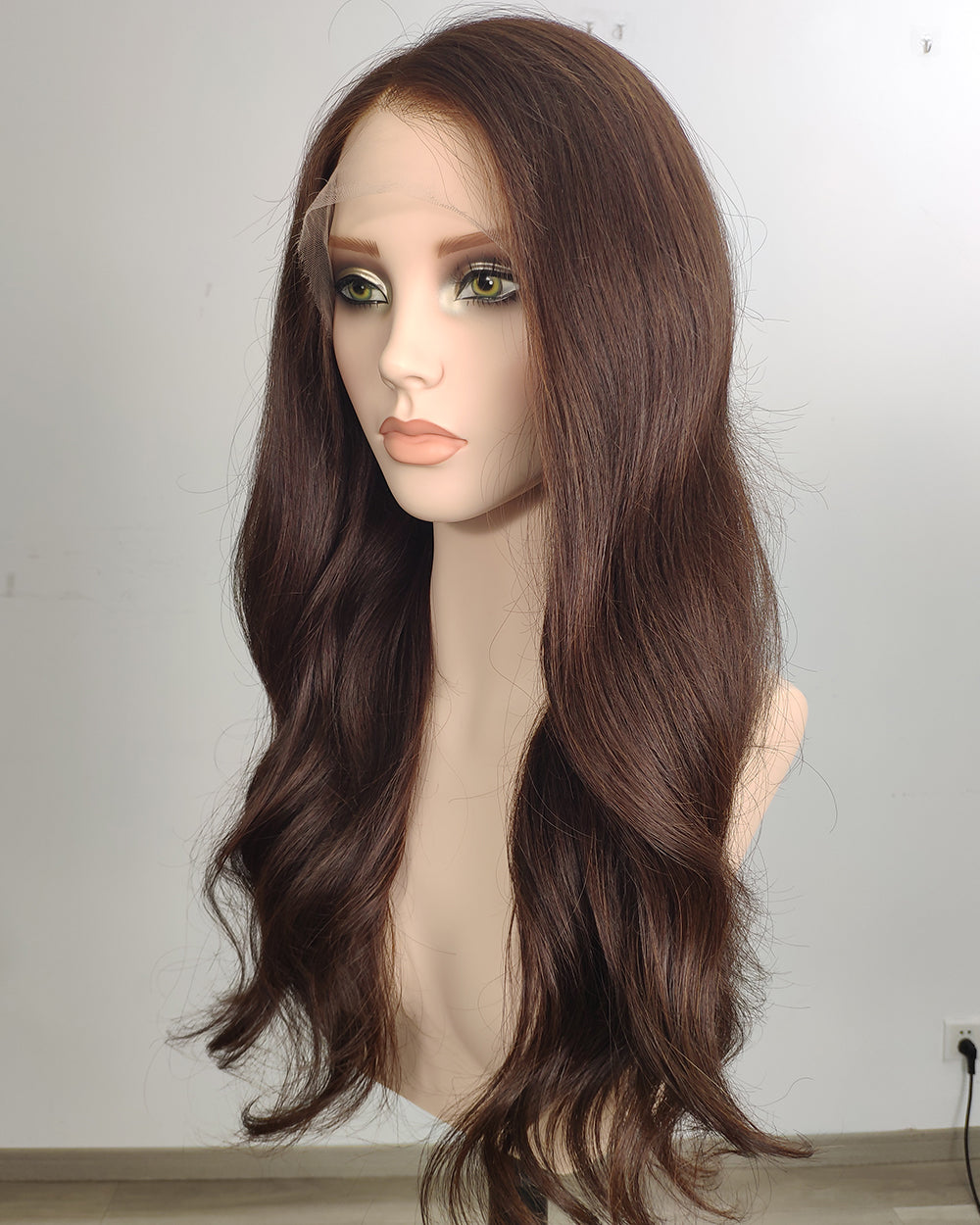 Clearance | 22 Inches Medium Dark Brown Human Hair Swiss Lace Front Wig - RTY-1471