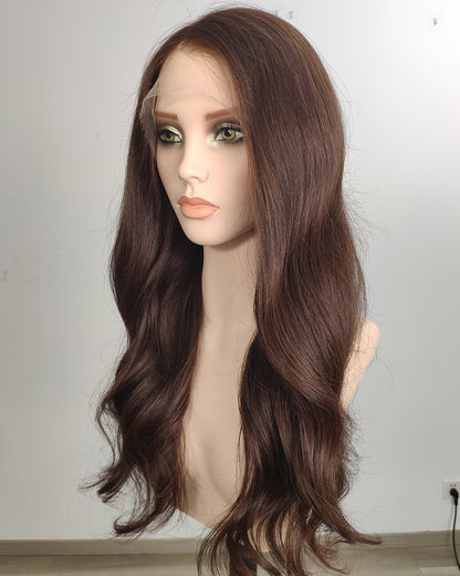 Clearance | 22 Inches Medium Dark Brown Human Hair Swiss Lace Front Wig - RTY-1471