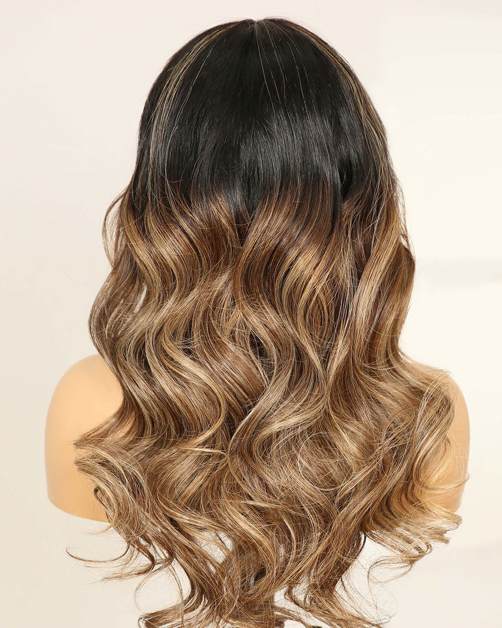 Clearance | 18 Inches Middle Part Wavy Curtain Bangs Dark Brunette Balayage Lace Front Wig - RTW-319